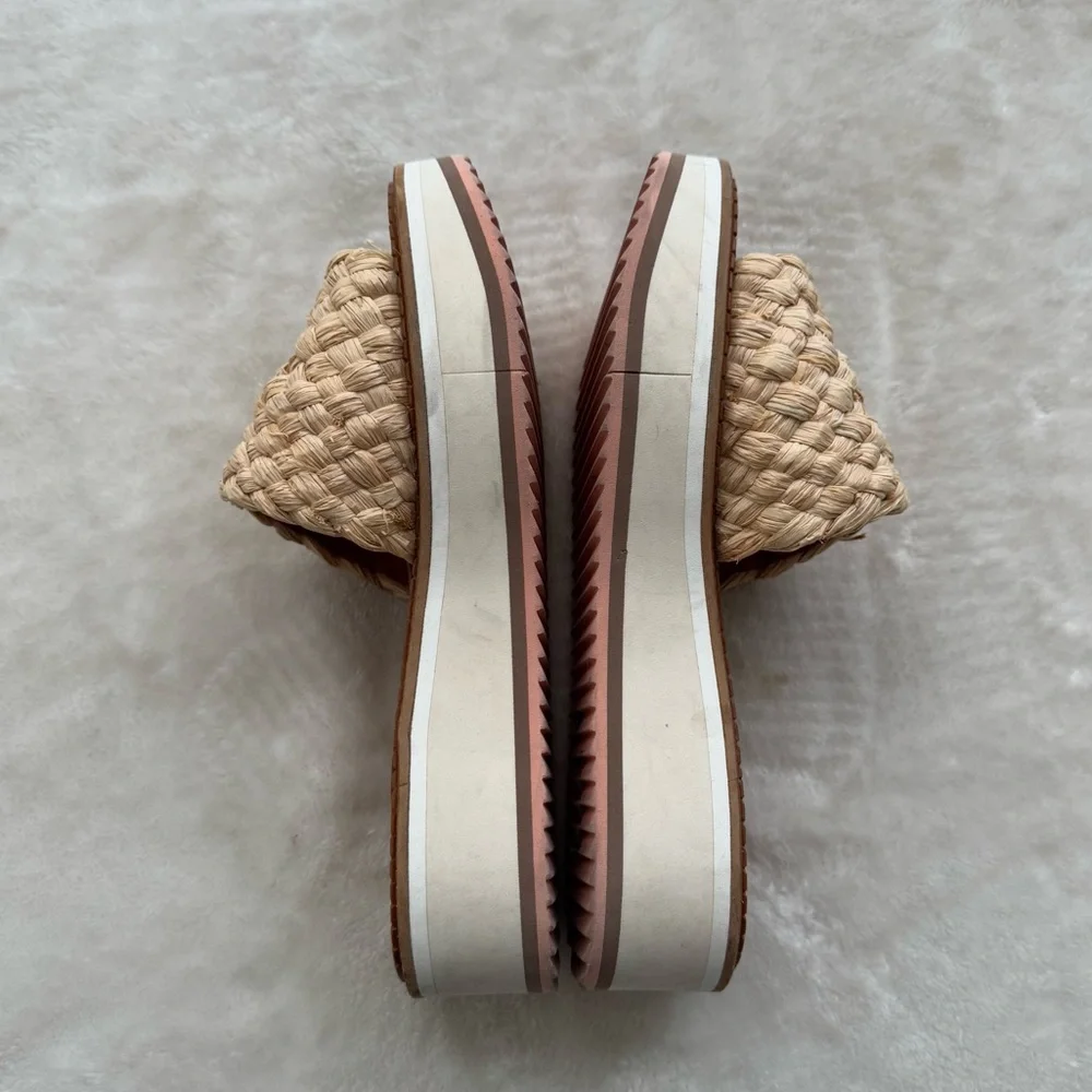 Robert Clergerie Fleurin Natural Woven Raffia Platform Wedge Sandals Size 10.5